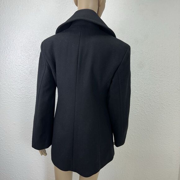 Theory Wool Coat Womens 4 Black Peacoat Double Breasted Money Staple Business - Picture 12 of 15